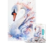 Puzzle de 1000 pièces pour Adultes Cygne Aquarelle avec éclaboussures Jeu addictif pour cultiver la Patience Jeu Familial Anti-Stress Cadeau d'anniversaire (Dimensions 50x75cm)