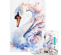 Puzzle de 1000 pièces pour Adultes Cygne Aquarelle avec éclaboussures Jeu Pratique et intellectuel Cadeau Artistique Idée Cadeau d'anniversaire (Dimensions 38x52cm)