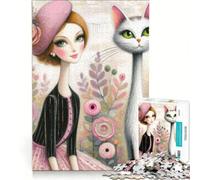 Puzzle de 1000 pièces pour Adultes Dame aux Chats Parisienne Chic, Jeu de Construction, activité Amusante à la Maison, pour renforcer Les Liens Amoureux 38x26cm
