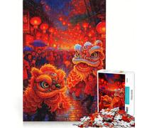 Puzzle de 1000 pièces pour Adultes Danse du Lion du Festival Chinois, Jeu de réflexion, Niveau de difficulté élevé, pour renforcer Les Liens Amoureux 50x75cm