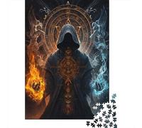 Puzzle De 1000 Pièces pour Adultes Dark Wizard with Fire and Ice Magic Puzzle pour Adultes Jeu Manuel Décoration Murale Activités Amusantes À La Maison, 52x38cm/1000pcs