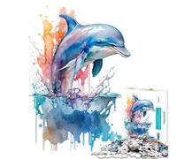 Puzzle de 1000 pièces pour Adultes Dauphin Aquarelle Jeu Impossible Jouet éducatif et Amusant pour améliorer la mémoire (50x75cm)
