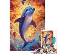 Puzzle de 1000 pièces pour Adultes Dauphin dans Les Feuilles d'automne Activités Amusantes à la Maison Décoration Artistique Jeux relaxants Convient aux 14 Ans et Plus (38x26cm)