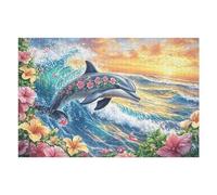 Puzzle De 1000 Pièces pour Adultes Dauphin dans Les Vagues 1000 PCS 75x50cm Activité Team Building pour Collègues De Bureau Jeu De Groupe Amusant Améliore La Collaboration