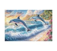 Puzzle De 1000 Pièces pour Adultes Dauphin dans Les Vagues 1000 PCS 75x50cm Puzzle d'art Thérapie Idéal pour Santé Mentale Anti-Stress Régulation Émotionnelle Cadeau