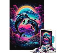 Puzzle de 1000 pièces pour Adultes Dauphins romantiques Jeu de Relaxation Analyse et logique pour Les Amateurs de Jeux (Dimensions 38x26cm)