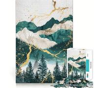 Puzzle de 1000 pièces pour Adultes, décor Nature Vert et Or, Jeu de logique et de Stimulation Cognitive, Anti-anxiété, découpe précise, Cadeau élégant (50x75cm)