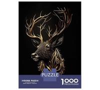 Puzzle De 1000 Pièces pour Adultes Deer Black Gold Puzzles pour Adolescents Jeu Manuel Défi Difficile Cadeau d'anniversaire, Cadeaux, 52x38cm/1000pcs