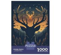 Puzzle De 1000 Pièces pour Adultes Deer Forest Night Art Print Puzzles pour Adultes - Décoration Murale - Décoration Intérieure - Cadeaux Uniques d'anniversaire Et De Noël 38x26cm/1000pcs