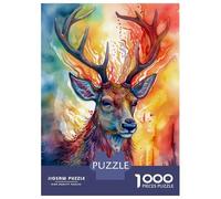 Puzzle De 1000 Pièces pour Adultes Deer Watercolors Colorful Puzzle pour Adultes Jeu De Réflexion Jeu De Détente pour Passer Le Temps Interaction Parent-Enfant 52x38cm/1000pcs