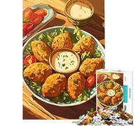 Puzzle de 1000 pièces pour Adultes Délicieux Plats frits avec Sauce et Salade Jeu Relaxant et éducatif défi Cadeau de Père Noël Secret Analyse et logique (Taille 38x26cm)
