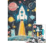 Puzzle de 1000 pièces pour Adultes Dessin de fusée Spatiale Puzzle pour Adolescents Améliore la mémoire Défi éducatif Jeu de défi Unique (Dimensions : 50x75cm)
