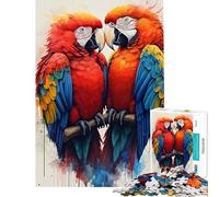 Puzzle de 1000 pièces pour Adultes Deux aras Amoureux Peinture éclaboussée activités Amusantes à la Maison décoration Artistique Jeu éducatif pour Les 14 Ans et Plus (38x52cm)
