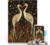 Puzzle de 1000 pièces pour Adultes Deux grues dans Un Jardin de Nuit Casse-tête avec des pièces de Formes aléatoires entièrement imbriquées 38x26cm