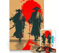 Puzzle de 1000 pièces pour Adultes Deux Guerriers samouraïs avec Soleil Rouge, Jeu de logique à pièces ajustées, Moment de détente et de Divertissement, Cadeau d'anniversaire Amusant (38x26cm)