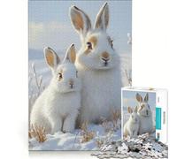 Puzzle de 1000 pièces pour Adultes Deux Lapins Blancs dans Un Champ enneigé Jeu de Construction Interaction Parent-Enfant renforce Les Liens d'amour au Sein du Couple 38x26cm