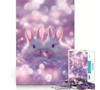 Puzzle de 1000 pièces pour adultes Deux lapins blancs dans un écrin rose jeu de logique et d'emboîtement parfait idéal pour des moments de détente et de plaisir cadeau d'anniversaire amusant (50x75cm)
