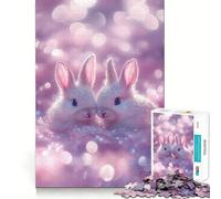 Puzzle de 1000 pièces pour Adultes Deux Lapins Blancs sur Fond Rose, pièces aux découpes nettes, Jeu de réflexion, Moment de détente et de Divertissement, scène de Noël (38x26cm)