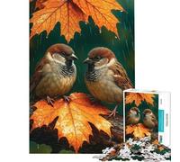 Puzzle de 1000 pièces pour Adultes Deux moineaux par Une journée pluvieuse d'automne Puzzle à Monter soi-même Niveau de difficulté Difficile (Dimensions 38x26cm)