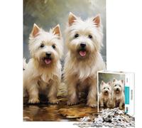 Puzzle de 1000 pièces pour Adultes Deux Westies pour stimuler Le Cerveau idéal pour Passer Le Temps en Famille Pendant Les Vacances à la Maison (38x26cm)