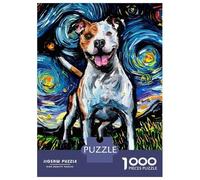 Puzzle De 1000 Pièces pour Adultes Dog Starry Night Pitbull Puzzle Casse-tête Jeu De Rapidité Activités Amusantes À La Maison 70x50cm/1000pcs