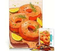 Puzzle de 1000 pièces pour Adultes Donuts au Saumon,Citron Vert et aneth Jeu de réflexion et de Concentration,Jeu Calme,décoration de Noël (38x52cm)