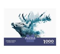 Puzzle De 1000 Pièces pour Adultes Double Exposure Deer with Forest Antlers Puzzles pour Adultes Vacances À La Maison Tue-t-il Le Temps Chaque Pièce Est Unique - Un pour Les Joueurs 52x38