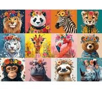 Puzzle de 1000 pièces pour Adultes - Douze Animaux Mignons (Tigre, Lion, Zèbre, Panda) - Jeu éducatif et Stimulant... 38 x 52 cm