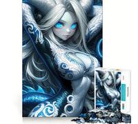Puzzle de 1000 pièces pour Adultes Dragon aux Yeux Bleus,Personnage d'anime féminin Jeu de réflexion, pour se détendre,Cadeau Amusant pour Un Anniversaire (38x26cm)