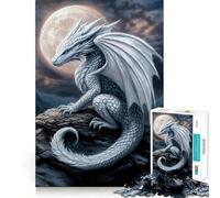 Puzzle de 1000 pièces pour Adultes : Dragon Blanc au Clair de Lune Jeu de réflexion Stimulant,découpe Nette,alignement Parfait,activité Amusante en Famille Le Soir (50x75cm)