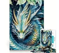 Puzzle de 1000 pièces pour Adultes Dragon Bleu dans Les Feuilles,pièces aux découpes nettes,activité cérébrale stimulante,Moment de détente et de Divertissement,Cadeau Artistique d'anniversaire