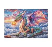Puzzle De 1000 Pièces pour Adultes Dragon Château Champ de Fleurs 75x50cm Puzzle d'art Thérapie Idéal pour Santé Mentale Anti-Stress Régulation Émotionnelle Cadeau