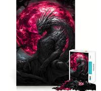 Puzzle de 1000 pièces pour Adultes Dragon Noir sous la Lune de Sang,Jeu de réflexion, pour se détendre et s'amuser Lors d'un Anniversaire (38x52cm)