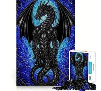 Puzzle de 1000 pièces pour Adultes Dragon Noir,vitrail,Constellation Art Découpe précise Jeu Amusant et logique,Loisirs,scène de Noël (38x26cm)