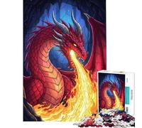 Puzzle de 1000 pièces pour Adultes Dragon Rouge crachant du feu dans Une Grotte Jeu de réflexion Stimulant pour améliorer la mémoire et favoriser Les échanges Parents-Enfants (Dimensions 38x52cm)