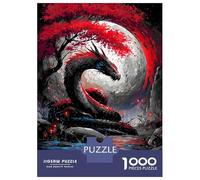 Puzzle De 1000 Pièces pour Adultes Dragon Under The Moon with Red Tree Puzzle pour Adultes Jeux Relaxants Améliorent La Mémoire Jeu Stimulant Cadeaux 38x26cm/1000pcs