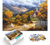 Puzzle de 1000 pièces pour Adultes Église effrayante en Automne Jeux éducatifs Décoration d'intérieur Jeu de défi Unique 75x50cm