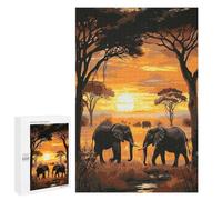 Puzzle de 1000 pièces pour Adultes - Éléphant au Coucher du Soleil, Animaux rigolos, Jeu de Cherche et Trouve, Jouet de Voyage pour Enfants et Tout-Petits, 70 x 100 cm