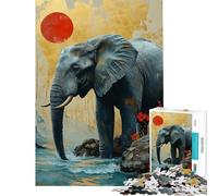 Puzzle de 1000 pièces pour Adultes Éléphant au Coucher du Soleil Décoration Murale Une œuvre d'art Idée Cadeau pour Toute la Famille (Dimensions 38x26cm)