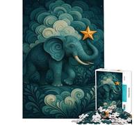 Puzzle de 1000 pièces pour Adultes Éléphant avec étoile dans Un Paysage onirique Un défi à relever pour s'amuser en Famille Jeux Amusants à partir de 14 Ans (38x26cm)