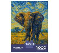 Puzzle De 1000 Pièces pour Adultes Elephant in Starry Night Style Puzzle pour Adultes Jeux Relaxants, Amusants Et Humoristiques pour Les Joueurs 38x26cm/1000pcs