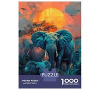 Puzzle De 1000 Pièces pour Adultes Elephant Sunset Majesty Puzzles pour Adultes - Décoration Murale - Stimule La Mémoire - Cadeaux Uniques pour Anniversaires Et Noël 52x38cm/1000pcs