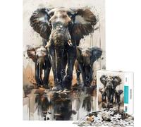 Puzzle de 1000 pièces pour Adultes éléphants Aquarelle Jeu de réflexion Difficile et Stimulant Analyse et logique pour Les 14 Ans et Plus (38x52cm)