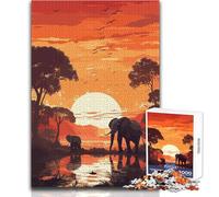 Puzzle de 1000 pièces pour Adultes - Éléphants, Coucher de Soleil sur l'Afrique - Profitez d'un Moment de détente et de Relaxation - Assemblage Stable et découpe précise - Dimensions:38x26cm