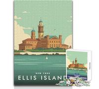 Puzzle de 1000 pièces pour Adultes - Ellis Island, New York - Jeu Familial éducatif, Amusant et Original - Cadeau d'anniversaire - Dimensions 50x75cm