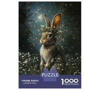 Puzzle De 1000 Pièces pour Adultes Enchanted Rabbit with Floral Crown Adolescents Puzzles Anti-Stress Jeux Difficiles Défi Activités Amusantes À La Maison 70x50cm/1000pcs