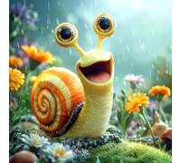 Puzzle de 1000 pièces pour adultes, escargot heureux sous la pluie avec thème fleurs, 50,8 x 71,1 cm, scène de jardin colorée