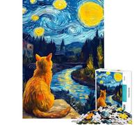 Puzzle de 1000 pièces pour Adultes et Adolescents Chat contemplant Un Paysage étoilé Jeu Manuel Cadeau Original pour Femme (38x52cm)