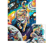 Puzzle de 1000 pièces pour Adultes et Adolescents Chat Cosmique Aventure Spatiale Stimule Le Cerveau Cadeau pour Femmes Jeu de réflexion à partir de 14 Ans (38x26cm)