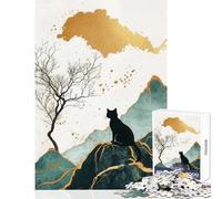 Puzzle de 1000 pièces pour Adultes et Adolescents Chat Noir et Montagne Décoration Murale Jouet œuvre d'art Cadeau Jeu Amusant pour renforcer Les Liens du Couple Dimensions 38x26cm